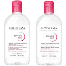 Bioderma Sensibio H2O, 2x500 ml – həssas və intolerant dəri üçün nəzərdə tutulmuş, makiyajı və çirki dərindən və yumşaq şəkildə təmizləyən, qıcıqlanmanı və qızartını azaldan,dermatoloji misellyar su d
