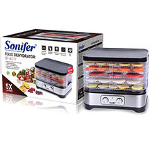 Meyvə və tərəvəz üçün qurudan Sonifer SF-4017 – 5 qatlı, 250 Vt güclü, gümüş-qara, elektrikli qurutma aparatı