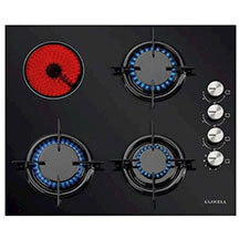 Luxell V6-31 PYF Black bişirmə paneli – 3 qaz, 1 elektrik gözlü kombinasiyası, qaz nəzarəti və avtomatik alışdırma ilə müasir mətbəx üçün funksional və təhlükəsiz seçim