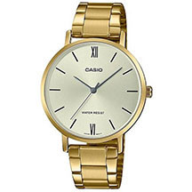 Casio Standard Analog LTP-VT01G-9BUDF qadın qol saatı – qızılı paslanmayan polad korpus və qayış, bej siferblat, sadə analoq dizayn və gündəlik istifadə üçün eleqant