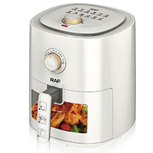 RAF R.5332W airfryer – 6 litr tutum, 1500W güc, 12 bişirmə rejimi, tənzimlənən temperatur (80–200°C), sensorlu və mexaniki idarəetmə, yapışmayan səth, yağ istifadəsini 80%-ə qədər azaldan, LED göstəri