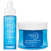 Üz üçün zərdab Bioderma Hydrabio Hyalu 30 ml + Üz üçün krem Bioderma Hydrabio Rich Moisturising Care 50 ml Hədiyyə – intensiv nəmləndirici hyaluron turşulu serum və susuz, həssas dəri üçün zəngin nəml