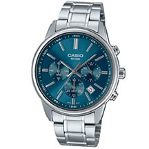Casio MTP-E515D-2A1VDF kişi qol saatı – mavi siferblat, gümüşü polad korpus, analoq mexanizm və gündəlik istifadə üçün klassik və şık dizayn