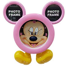 Uşaq divar saatı SS-025 – çəhrayı/qara rəngdə, Minnie Mouse dizaynlı, əyləncəli və dekorativ uşaq otağı üçün divar saatı foto ramkalı