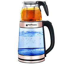 Hoffmans HM-7827 elektrik çaydan – 2.2 litr əsas çaydan və 0.5 litr çay dəmləyicili, 1500 Vt güclü, 360° fırlanan simsiz altlıqlı, avtomatik sönmə, su səviyyə göstəricili demli caydan