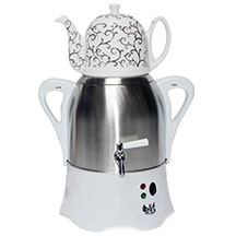 Elektrik samovar Elif EL-624, 3 litr, 1800 vt – 1 litrlik dəm çaydanı ilə, temperaturu saxlama funksiyalı, gümüşü və qara rəngli, sürətli və praktik elektrik samovar dəsti
