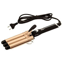 Maşa-dalğa ProMozer MZ-6619-3 – 210°C maksimal temperatur, keramik örtük, 65W güc, displey və altlıq, qara-qızılı dizayn, rahat və təhlükəsiz dalğa effekti üçün ideal saç burma cihazı