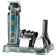 Universal saçqırxan trimmer seti VGR V-102 – 6 başlıq, 12 daraq, 150 dəqiqə işləmə, Type-C şarj, suya davamlı, LED displey