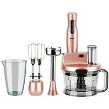 Fakir Mr Chef Quadro Rose Blender Set Rouge – 1000 Vt güclü, paslanmayan polad bıçaqlı, 1.5 litr doğrayıcı qab, 900 ml ölçü stəkanı, çalıcı və püre başlığı, çoxfunksiyalı blender mikser dəsti