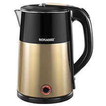 Sonashi SKT-1803 elektrik çaydan – 1.8 litr tutumlu, paslanmayan polad korpuslu, 1850-2200 Vt güclü, 360° fırlanan altlıqlı, avtomatik sönmə və quru işləmədən qoruma funksiyalı caydan